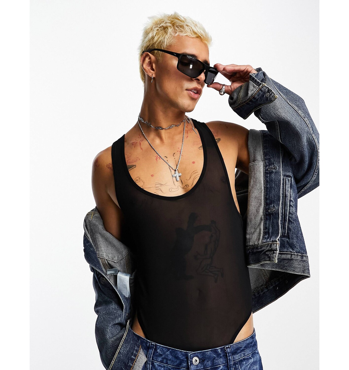 

Облегающее боди со спиной-борцовкой из черной сетки ASOS DESIGN