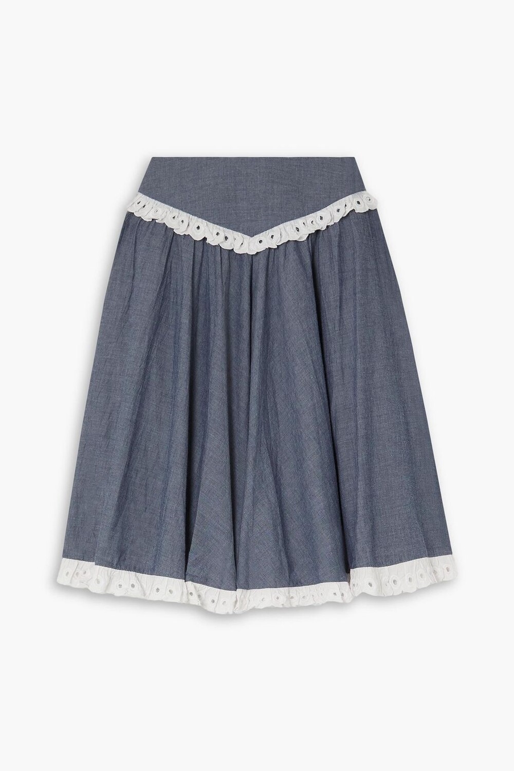 

Юбка из хлопка и шамбре со сборками Broderie Anglaise BATSHEVA, синий