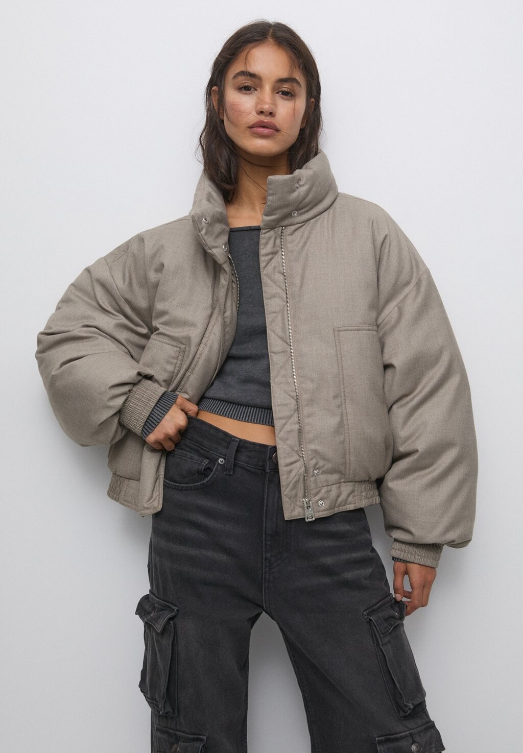 

Зимняя куртка Puffer PULL&BEAR, коричневый
