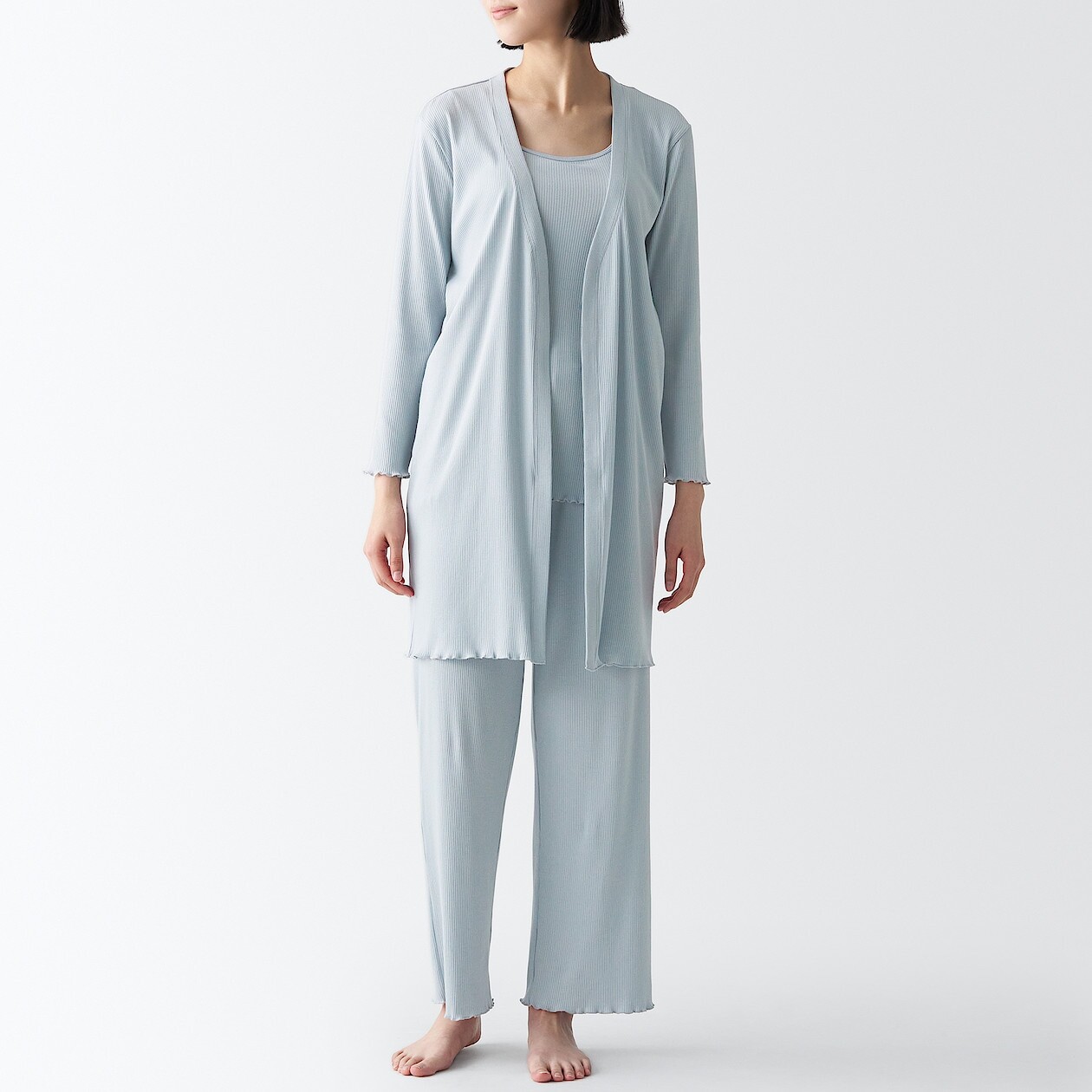

Длинный кардиган в гладкую резинку MUJI, светло-синий