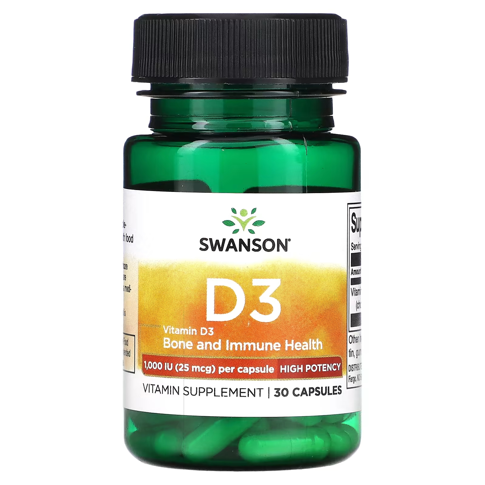 Витамин D3 Swanson высокая активность 1000 МЕ 25 мкг, 30 капсул swanson витамин d3 25 мкг 1000 ме 60 капсул
