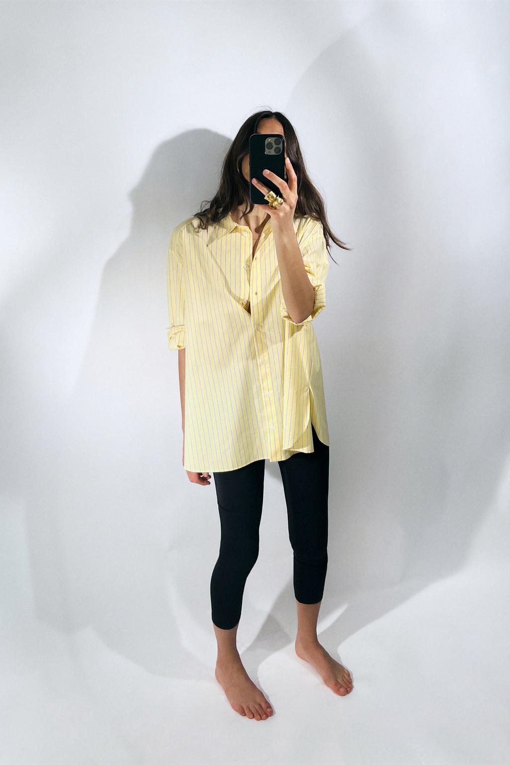 Рубашка из поплина ZARA, средне-желтый контрастная рубашка из поплина zara белый