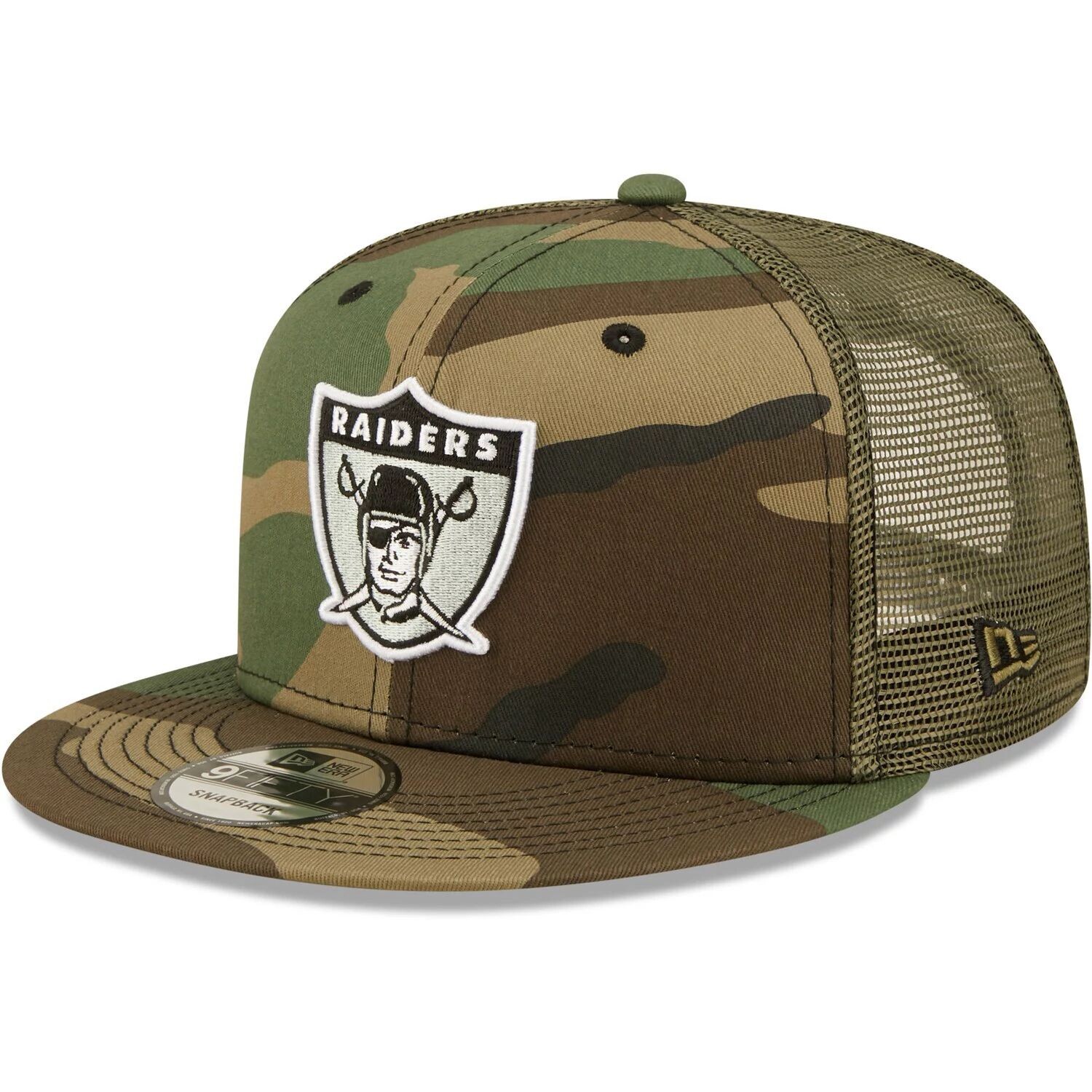 

Мужская кепка New Era камуфляжно-оливкового цвета с историческим логотипом Las Vegas Raiders Trucker 9FIFTY Snapback