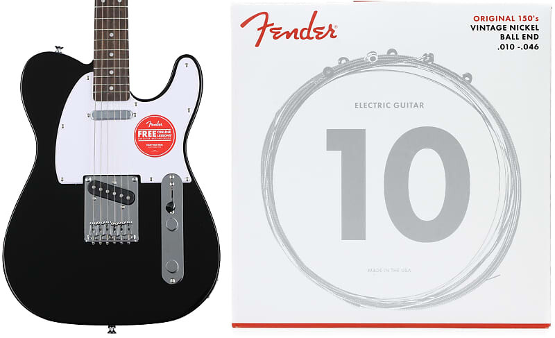 

Электрогитара Squier Bullet Telecaster с грифом Laurel — черный комплект с оригинальными электрическими струнами Fender 150R из чистого никеля — .010–.046 Regular Squier + Fender 0370045506=1 0730150406=1