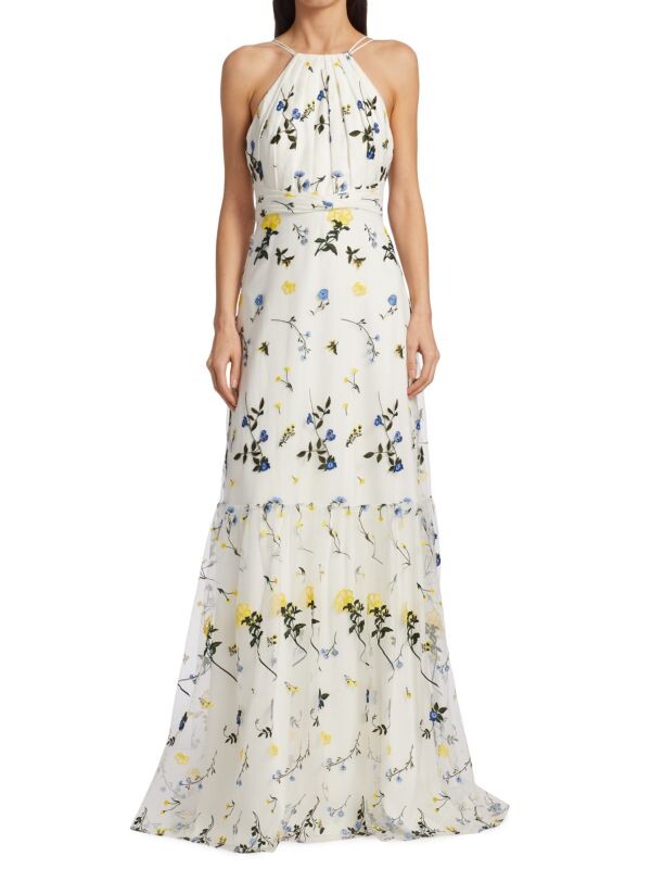 

Платье макси с цветочным принтом ML Monique Lhuillier Ivory