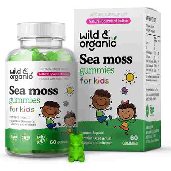 цена Комплекс для детей с морским мхом Wild & Organic Sea Moss Gummies for Kids, 60 жевательных конфет
