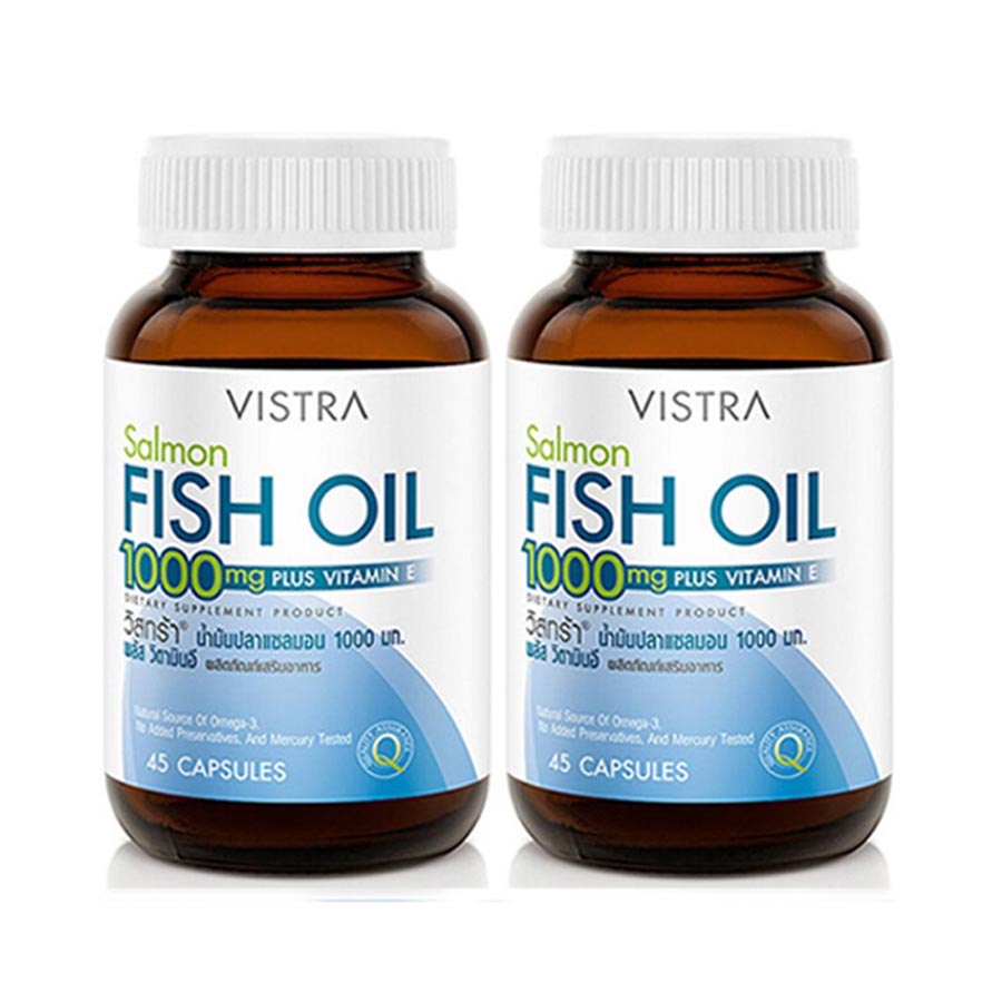 Рыбий жир Vistra Salmon Plus Vitamin E, 1000 мг, 2 банки по 45 капсул биологически активная добавка омега 3 полиен 35% с ламинарией и витамином е 1400 мг 30 капсул