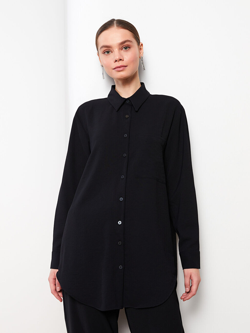 

Женская туника с прямым воротником и длинными рукавами LCW Modest