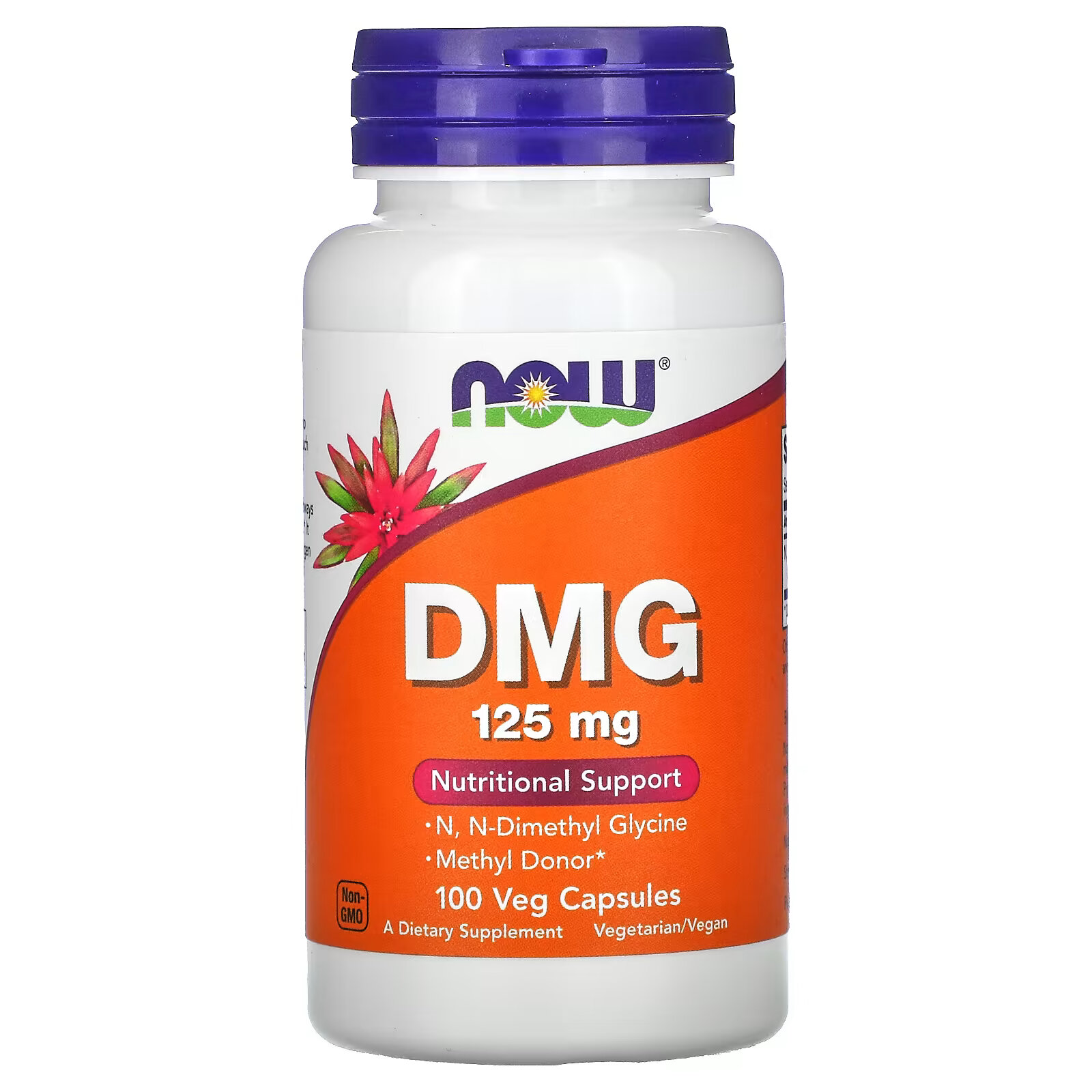 ДМГ NOW Foods 125 мг, 100 вегетарианских капсул kirkman labs дмг диметилглицин 125 мг 250 капсул