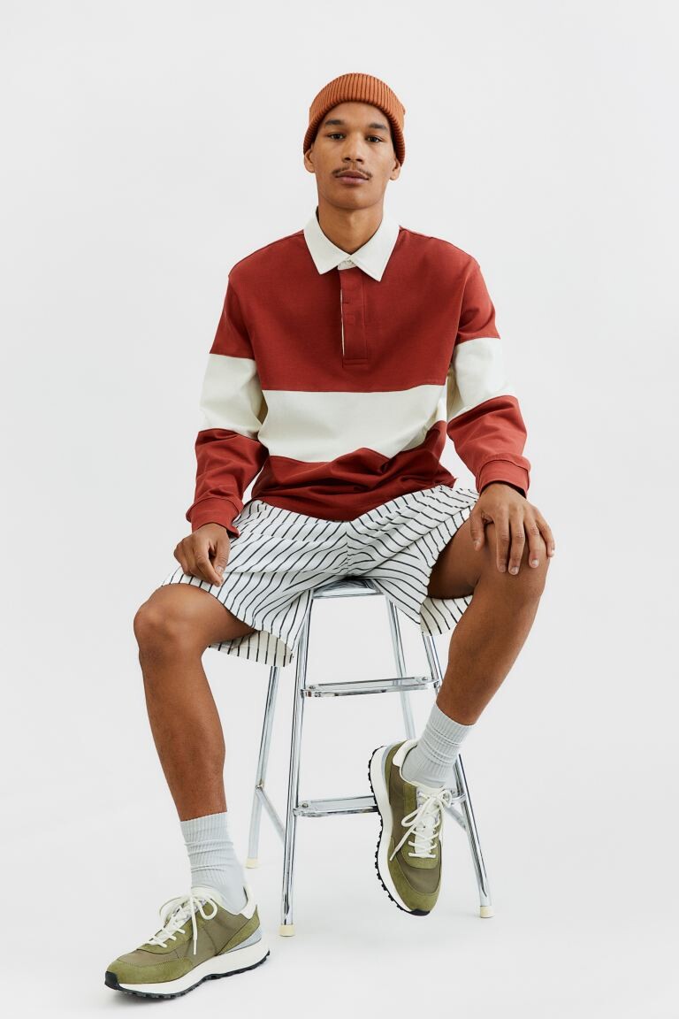 

Футболка для регби свободного кроя H&M, ржаво-коричневый/кремовый