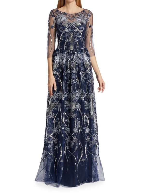 

Платье из тюля с вышивкой Marchesa Notte Navy