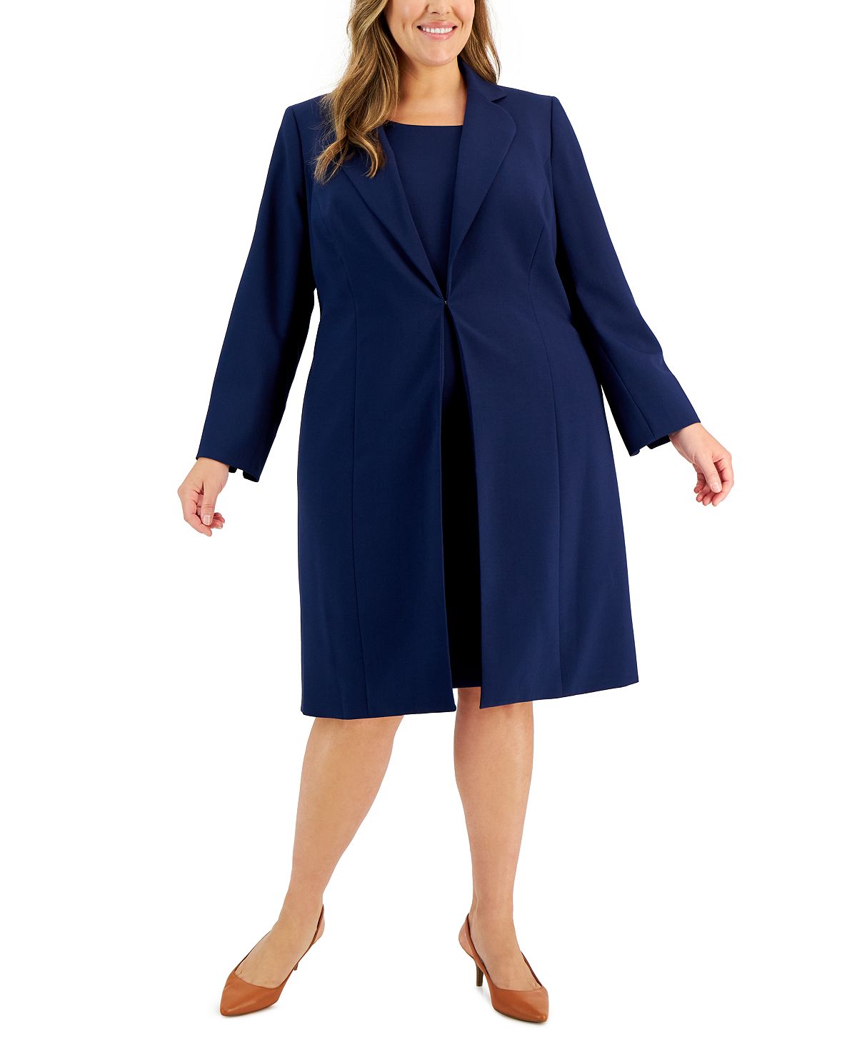 Пиджак большого размера и платье-футляр большого размера Le Suit куртка без воротника в рамке больших размеров и юбка с воланами на подоле le suit