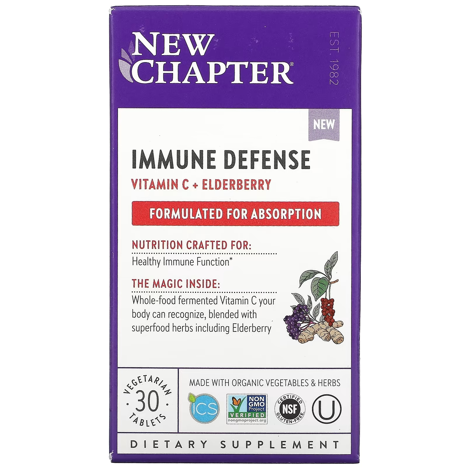 Витамин C и бузина New Chapter Immune Defense, 30 вегетарианских таблеток пренатальный мультивитамин new chapter 30 вегетарианских таблеток