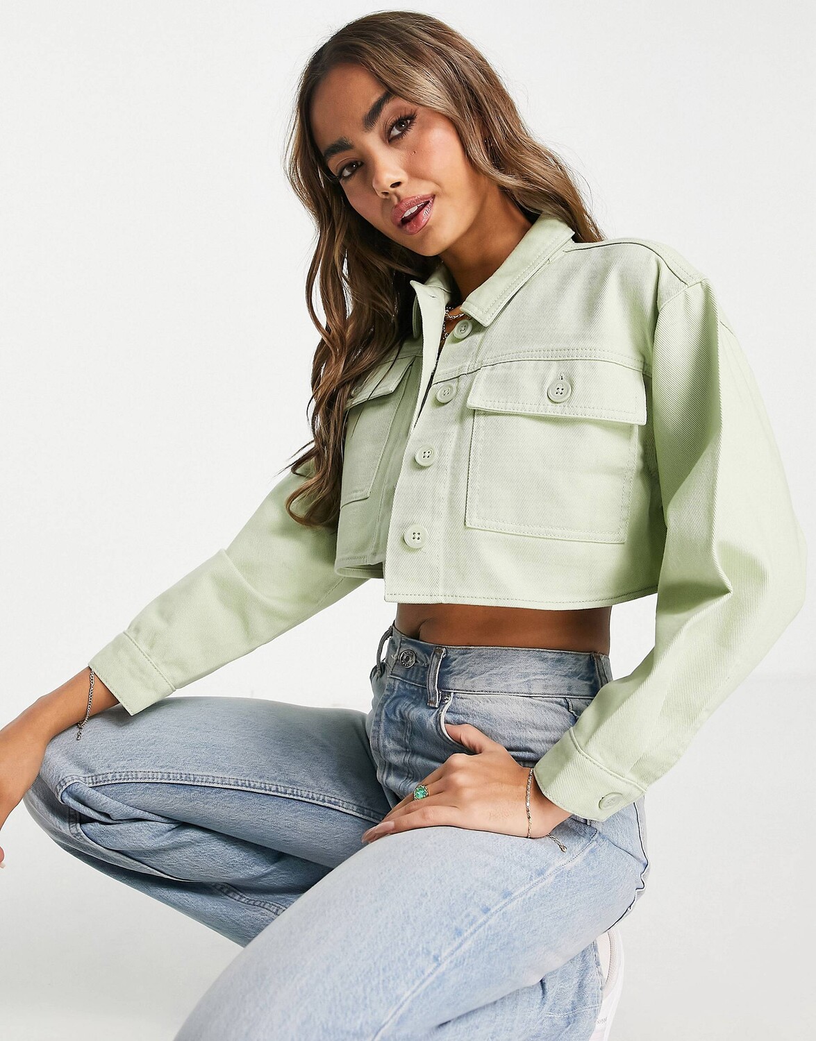

Укороченная куртка цвета хаки Miss Selfridge