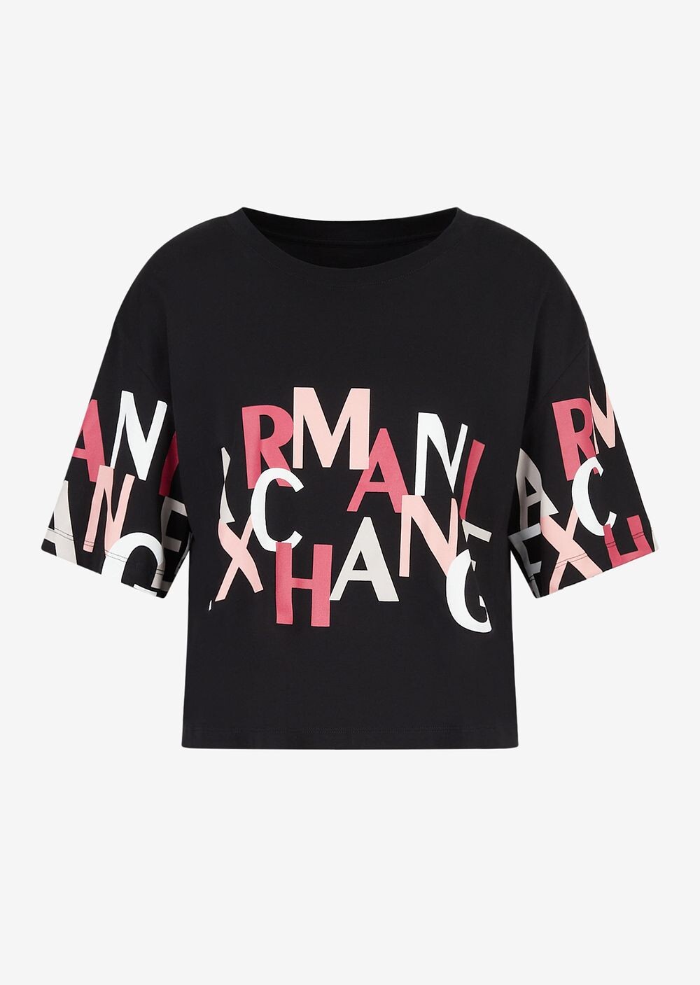 

Укороченная футболка из хлопкового джерси с логотипом Armani Exchange, черный