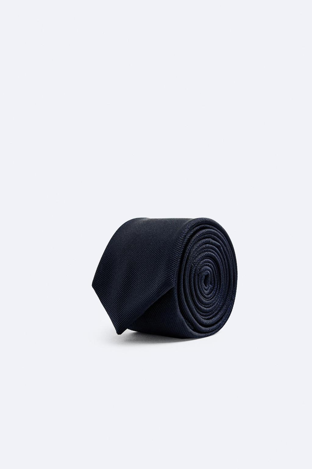 Узкий галстук из 100% шелка ZARA, темно-синий