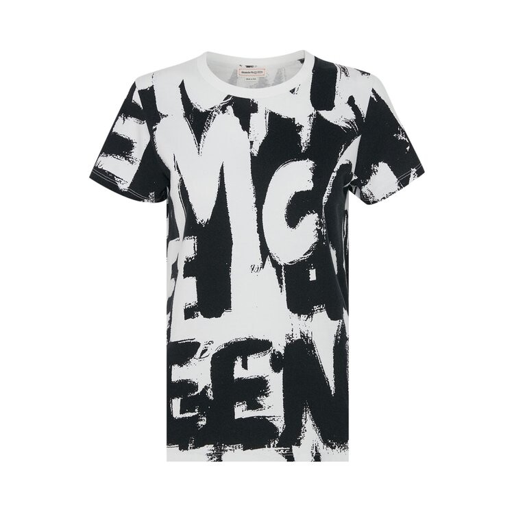 

Футболка Alexander McQueen Allover Grafitti T-Shirt 'White/Black', белый