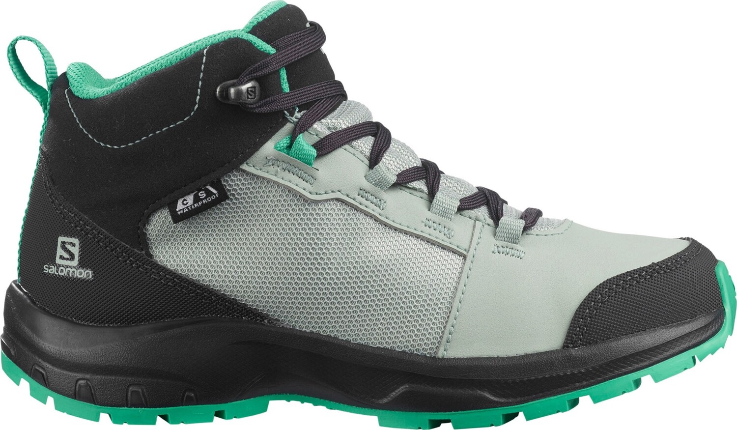 

Походные детские ботинки Salomon Outward CSWP J, серый/мятный