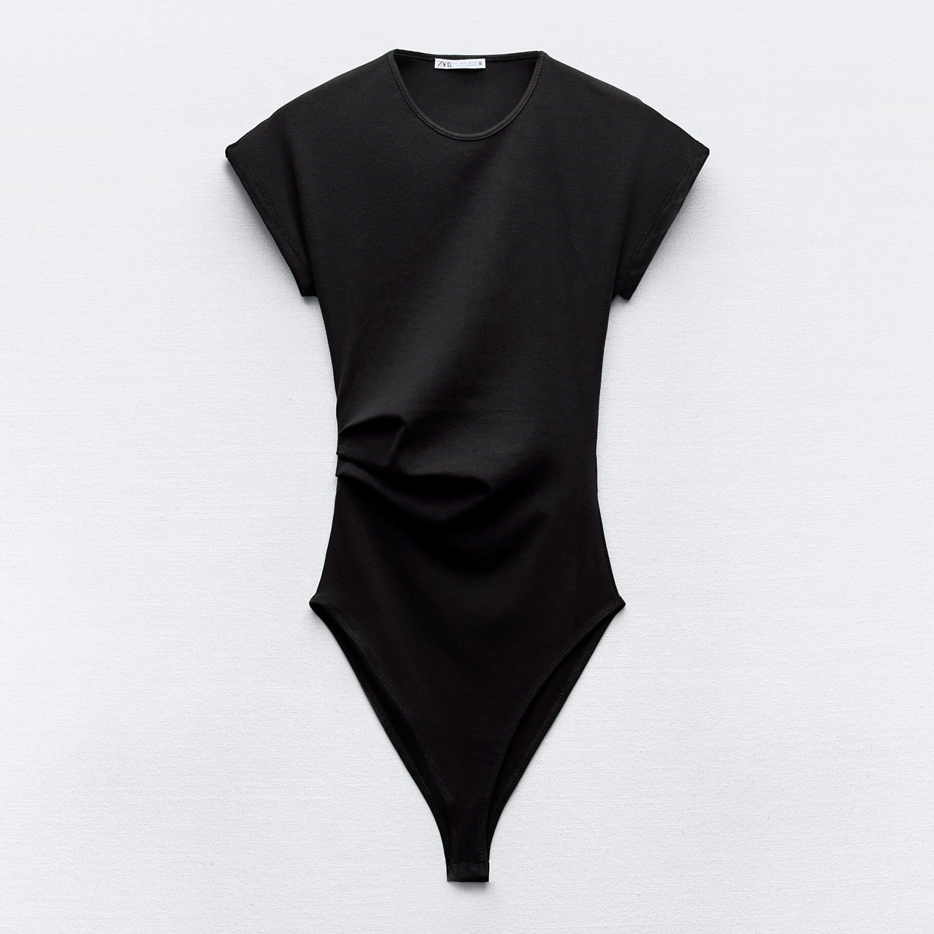 Боди Zara With Open Back, черный боди хлопковое с коротким рукавом и круглым вырезом с буквенным принтом