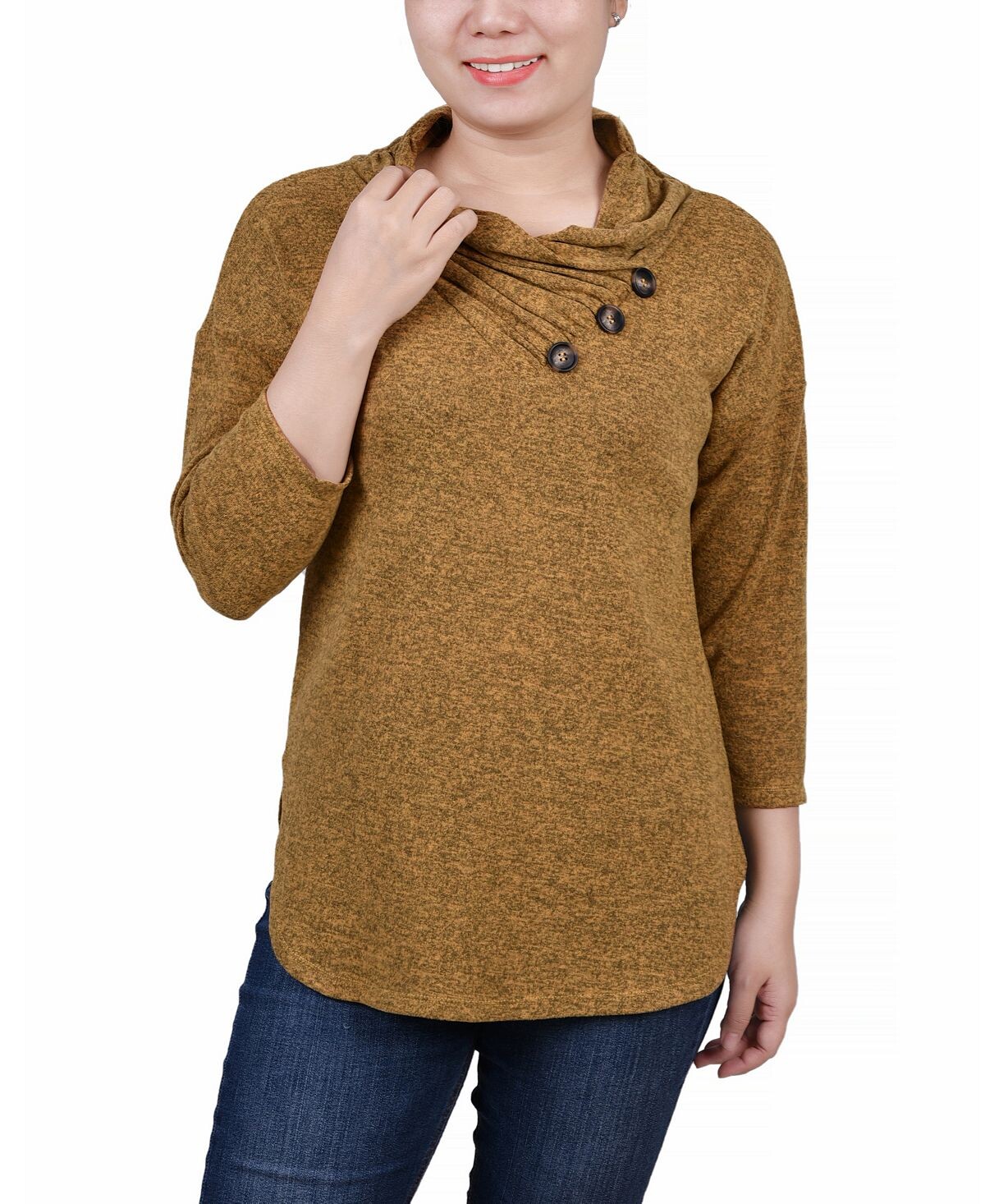 

Топ petite с перекрестным вырезом и воротником-хомутом с рукавами 3/4 NY Collection, мульти