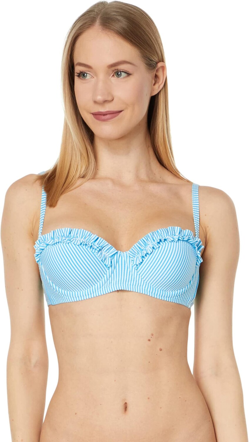 

Топ бикини Leven с рюшами Lilly Pulitzer, цвет Cumulus Blue Seersucker Stripe