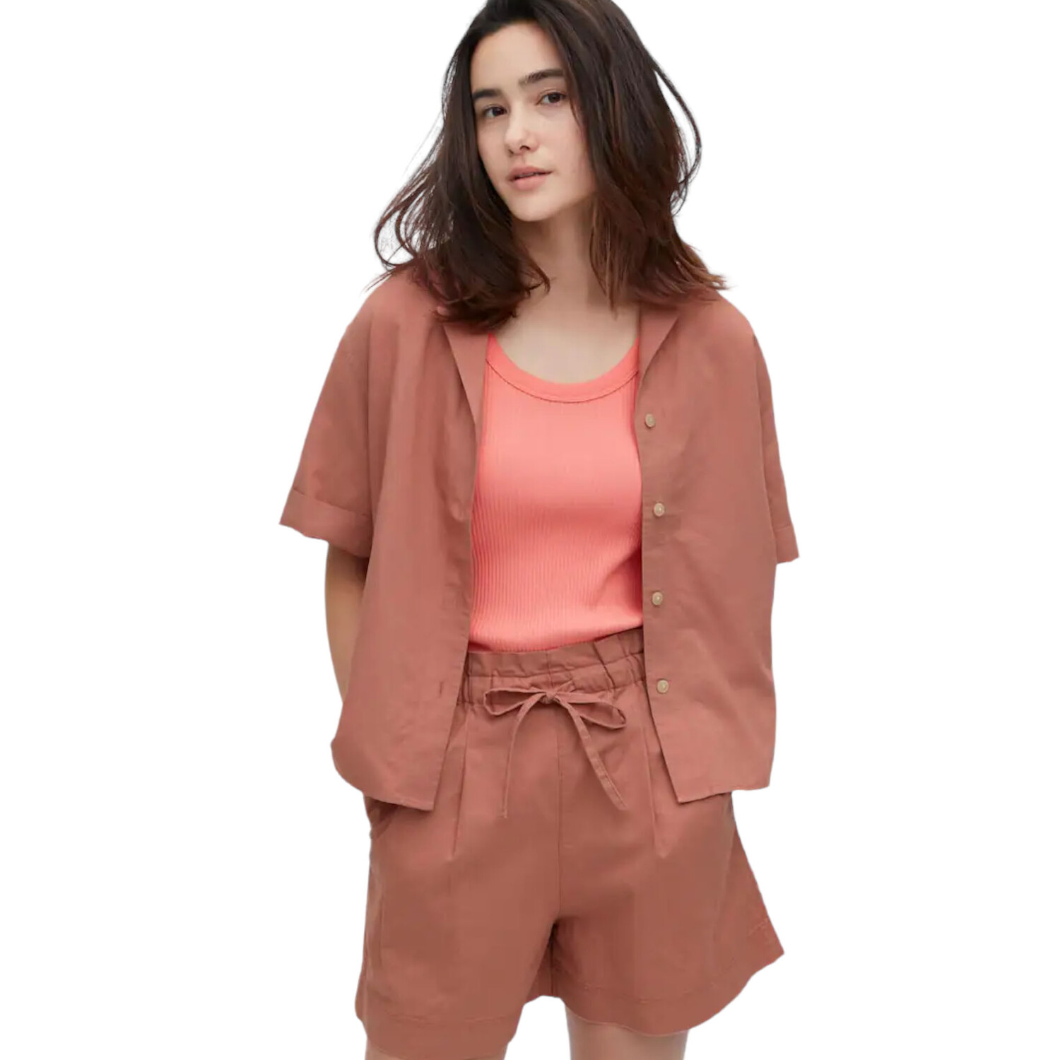 

Рубашка Uniqlo Linen Blend Short Sleeve, коричневый