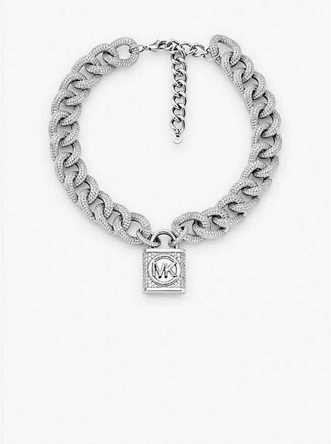 

Колье Michael Kors Metal-Plated Brass Pavé Lock Curb, серебро