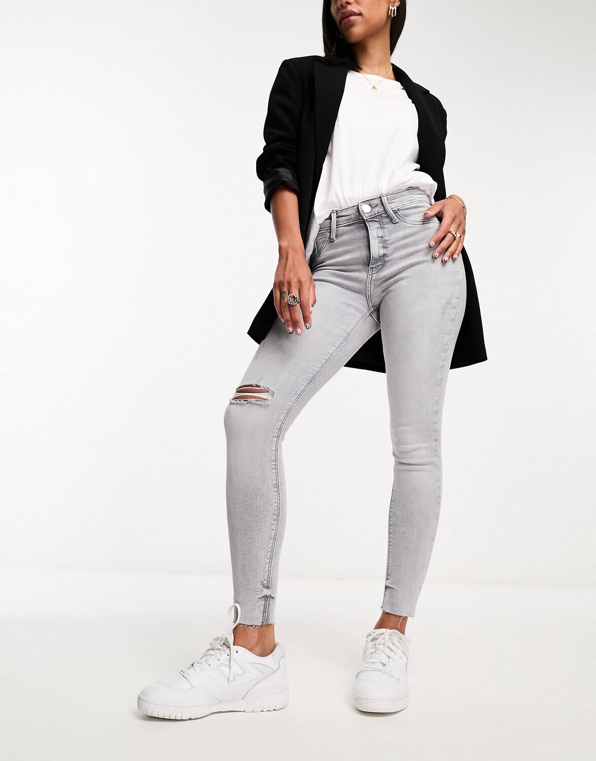

Джинсы River Island Molly Mid Rise Ripped Skinny, светло-серый