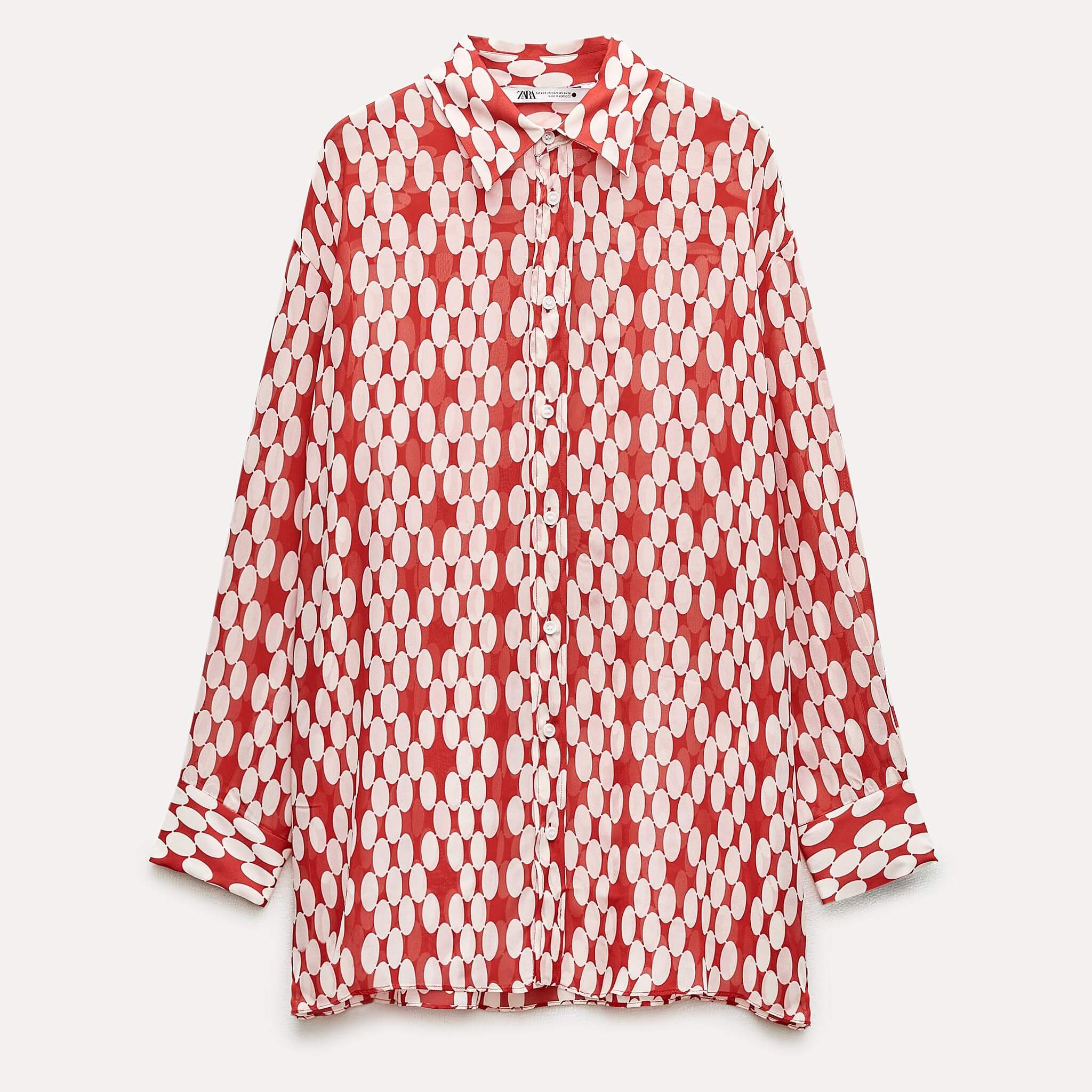 Рубашка Zara ZW Collection Flowing Printed, белый/красный