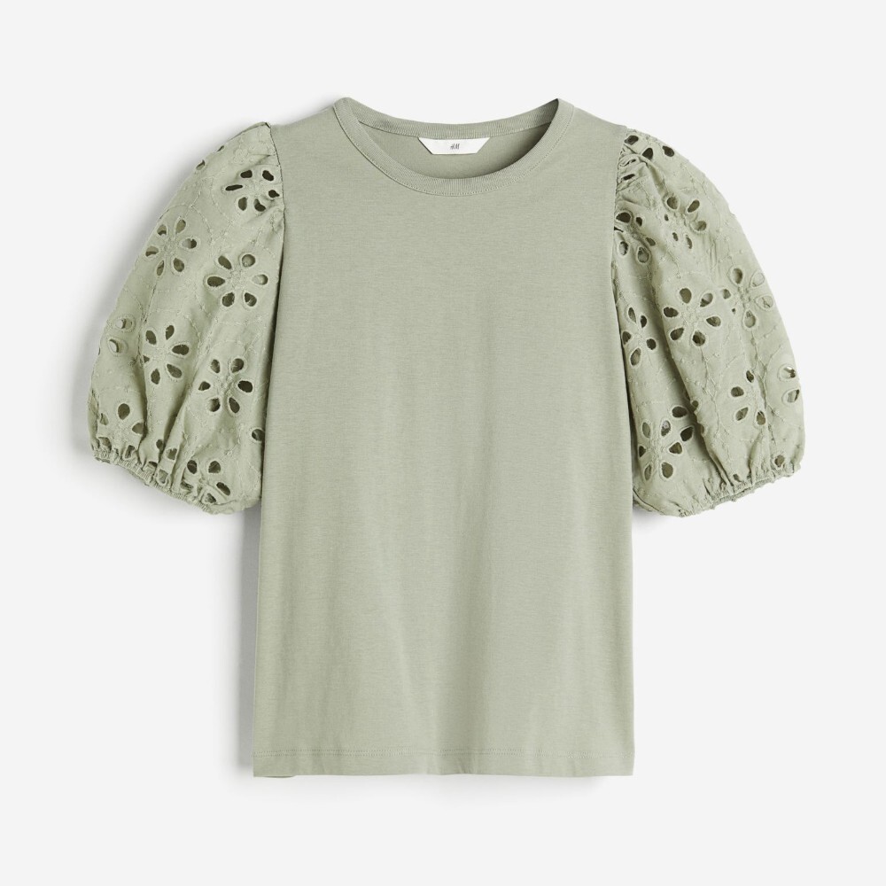 

Топ H&M Eyelet Embroidered Sleeves, светло-зеленый