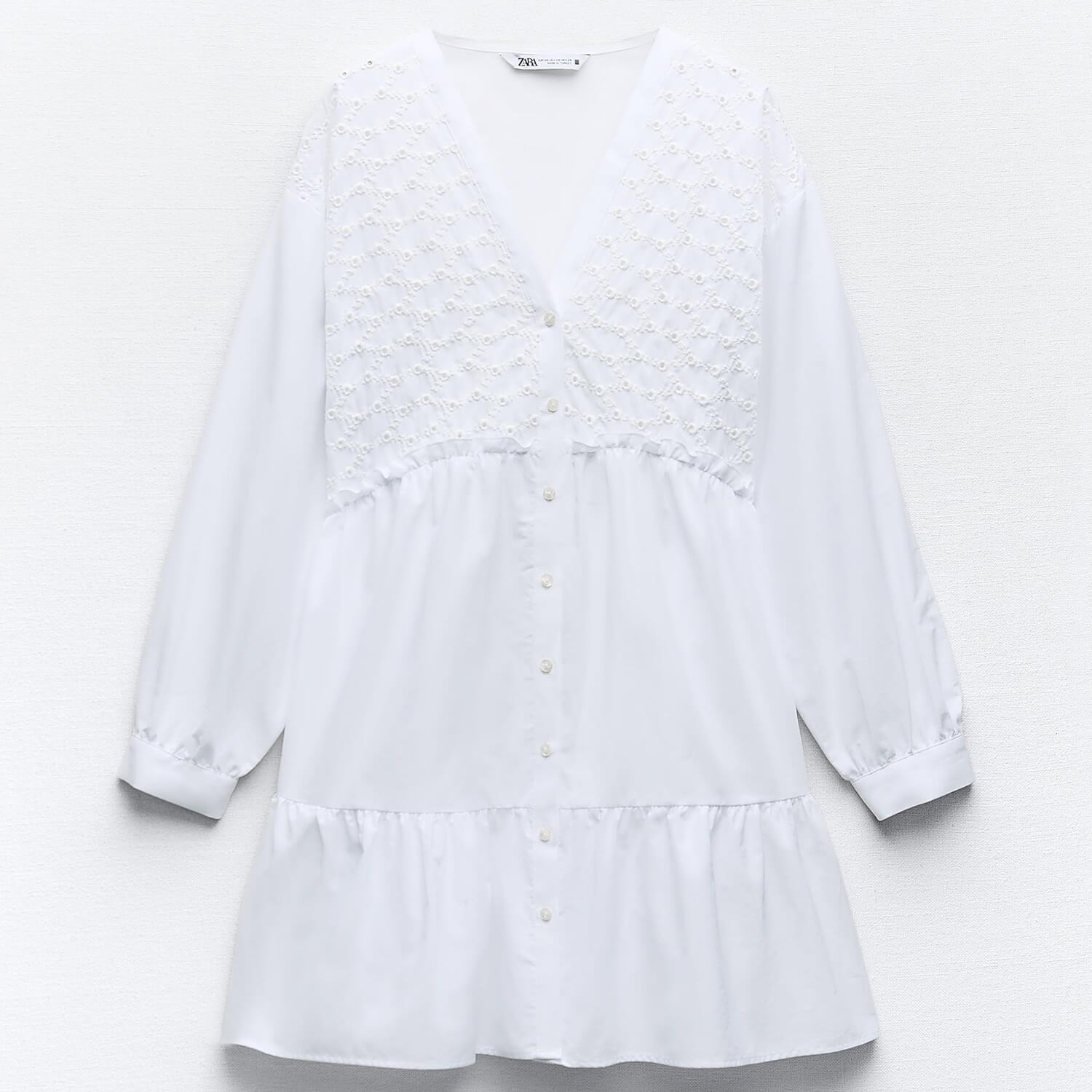 Платье Zara Short Poplin With Cutwork Embroidery, белый рубашка zara poplin with faux pearl buttons белый