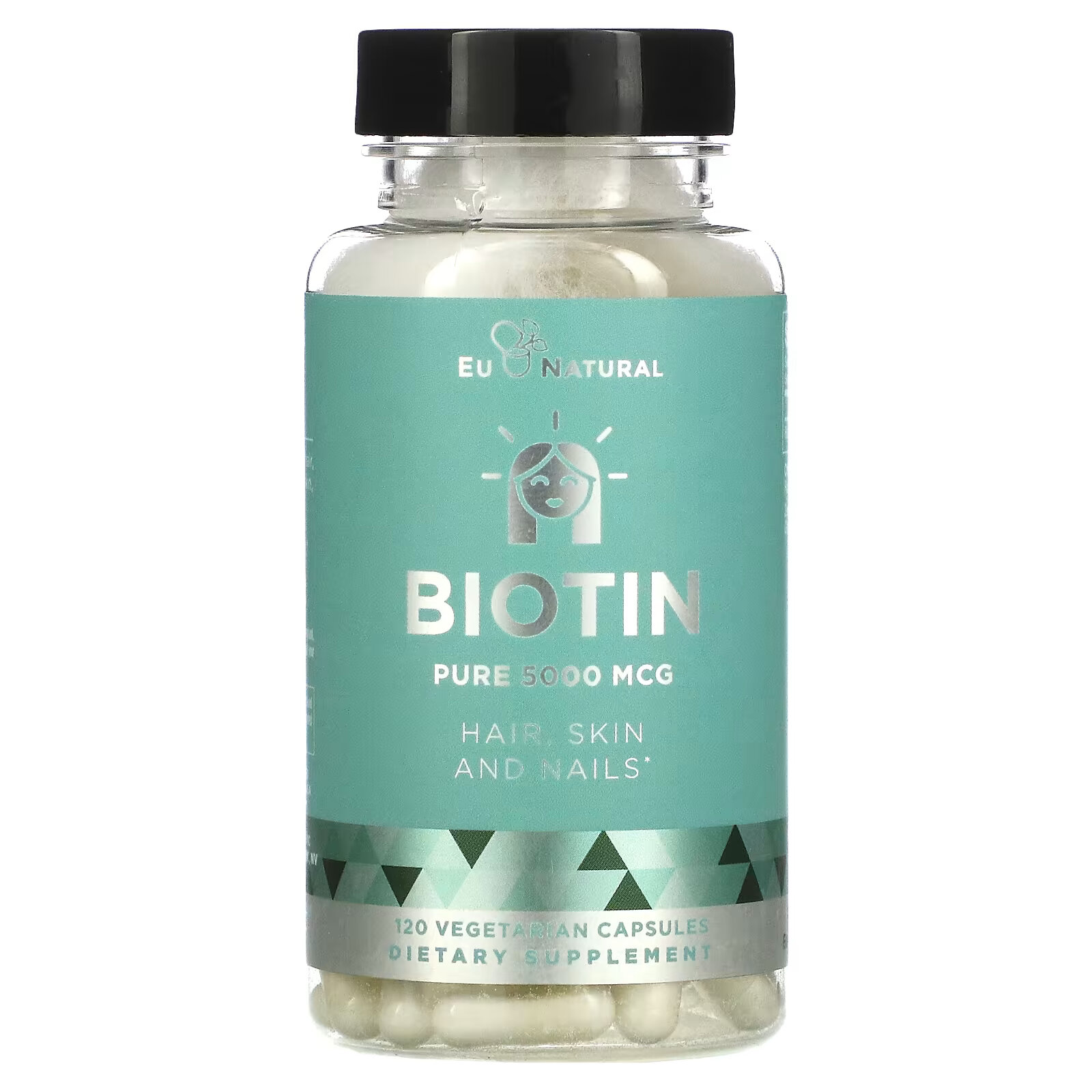 Eu Natural, Биотин, 5000 мкг, 120 вегетарианских капсул пробиотик eu natural momma 30 вегетарианских капсул