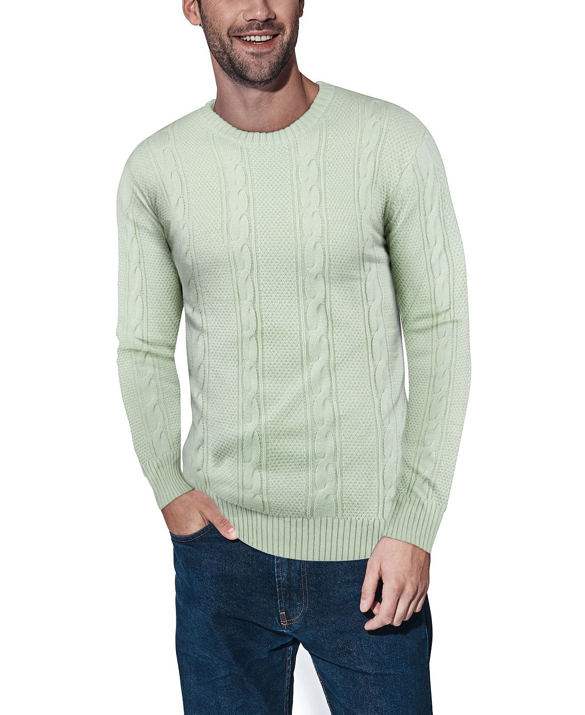 Мужской вязаный свитер косами X-Ray, мульти пуловер с круглым вырезом xxl зеленый