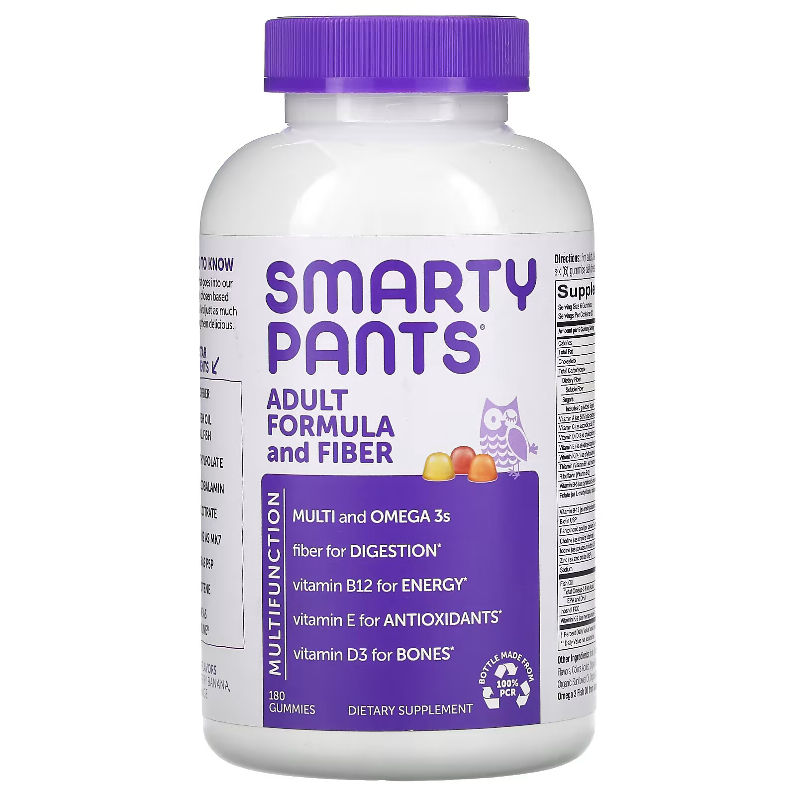 SmartyPants, формула с клетчаткой для взрослых, лимон, клубника, банан и апельсин, 180 жевательных конфет формула для иммунитета smartypants kids с пребиотиками и пробиотиками 60 жевательных конфет