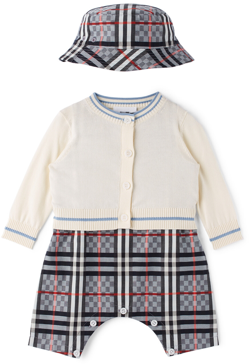 

Комплект из трех частей боди Baby Grey Chequeboard Burberry