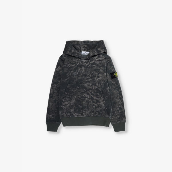 

Толстовка с капюшоном из хлопкового трикотажа с камуфляжным принтом Brand-Patch для детей 4-14 лет Stone Island, черный