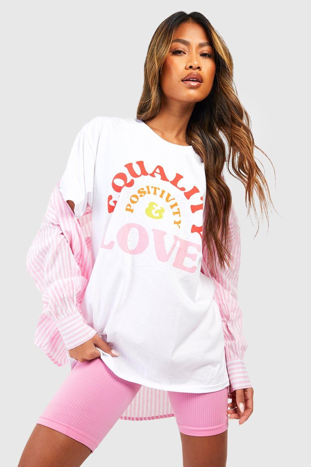 

Футболка оверсайз с принтом равенства Boohoo, белый