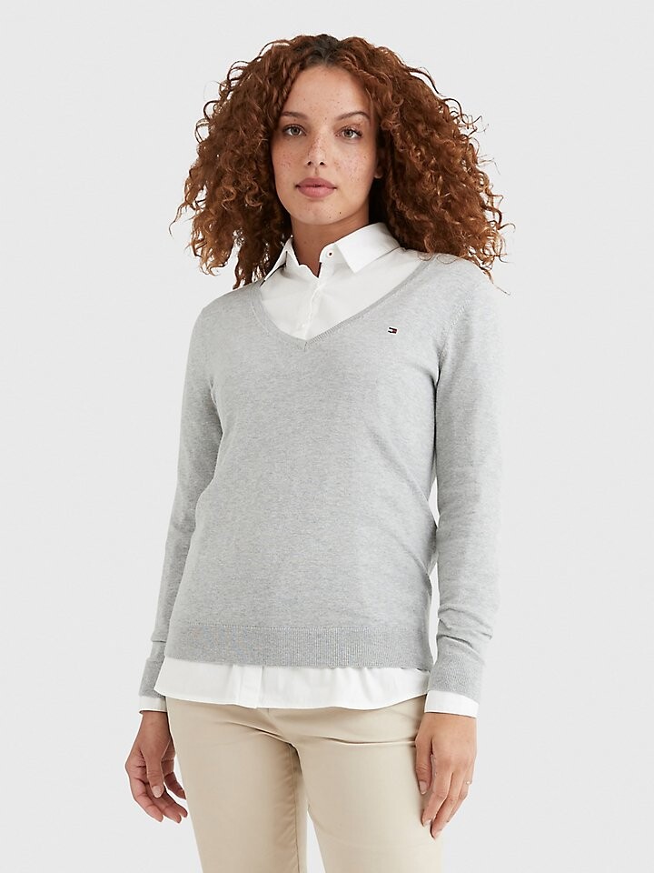 

Однотонный свитер с v-образным вырезом Tommy Hilfiger