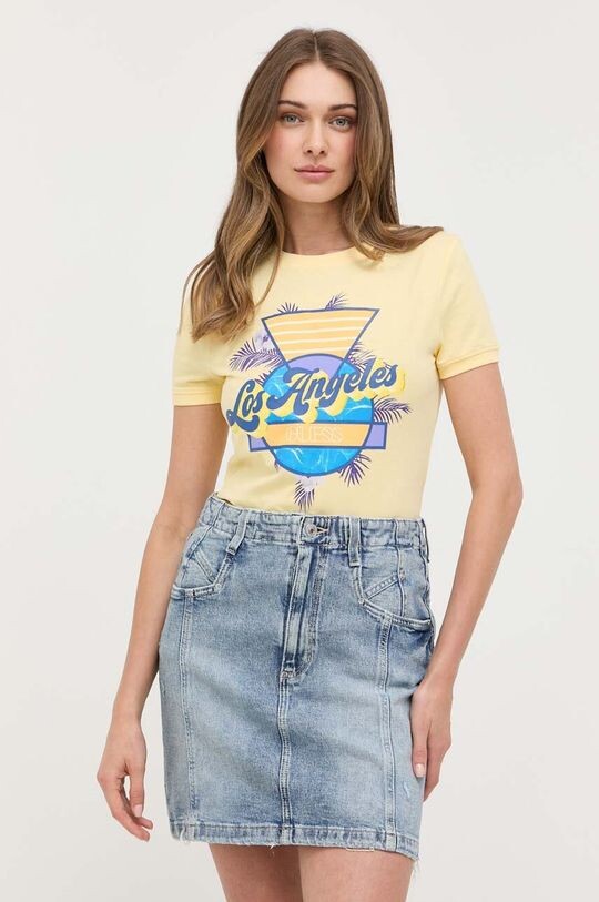 

Хлопковая футболка Guess, желтый