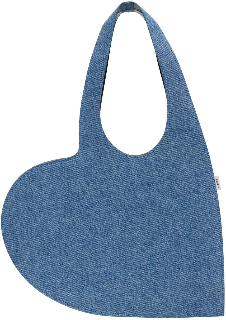 

Синяя джинсовая сумка-тоут с мини-сердечком Coperni, цвет Washed blue