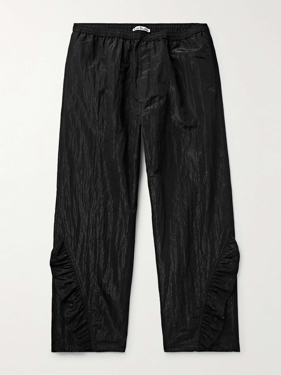 

Широкие брюки Porondo из мятого нейлона с оборками и рипстопом ACNE STUDIOS, черный