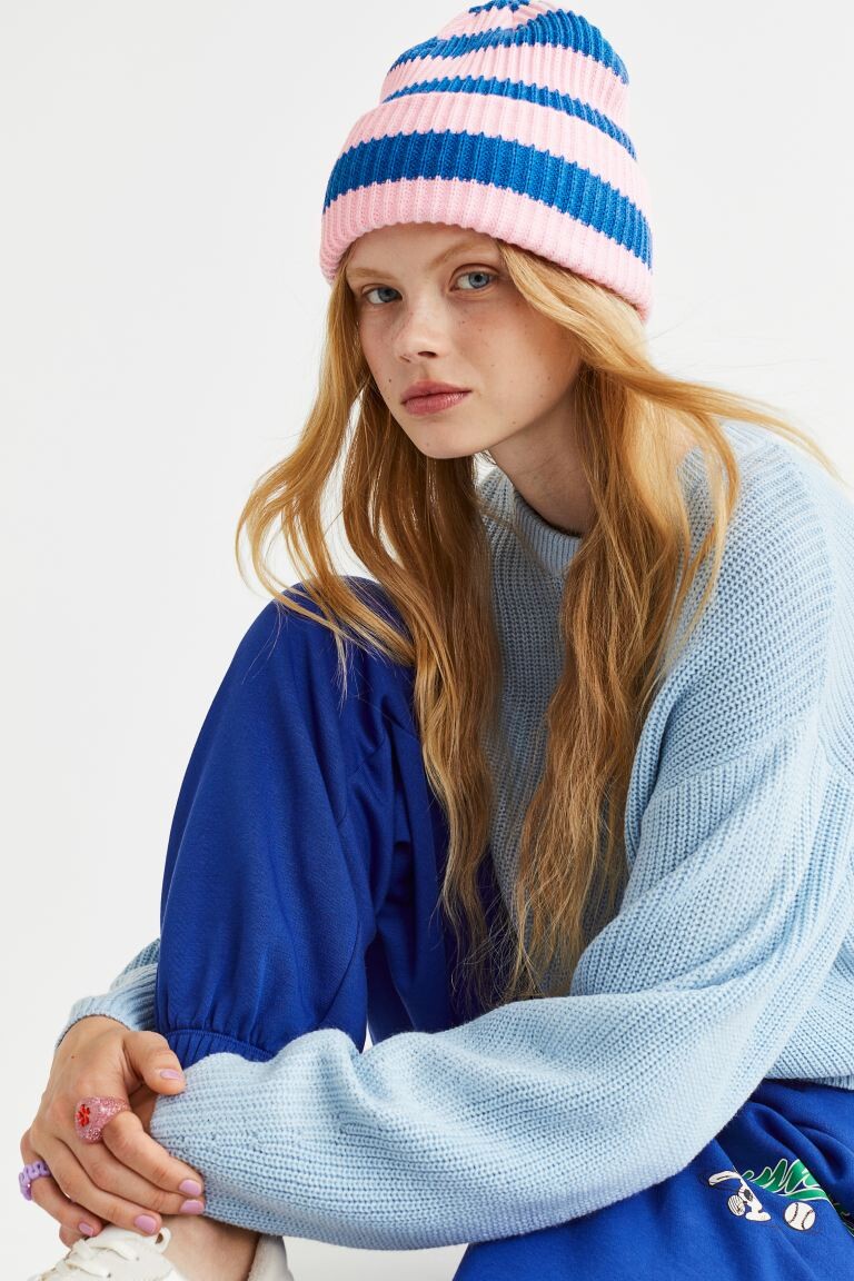 

Вязаная шапка с узором в рубчик H&M, ярко-синий/полосатый