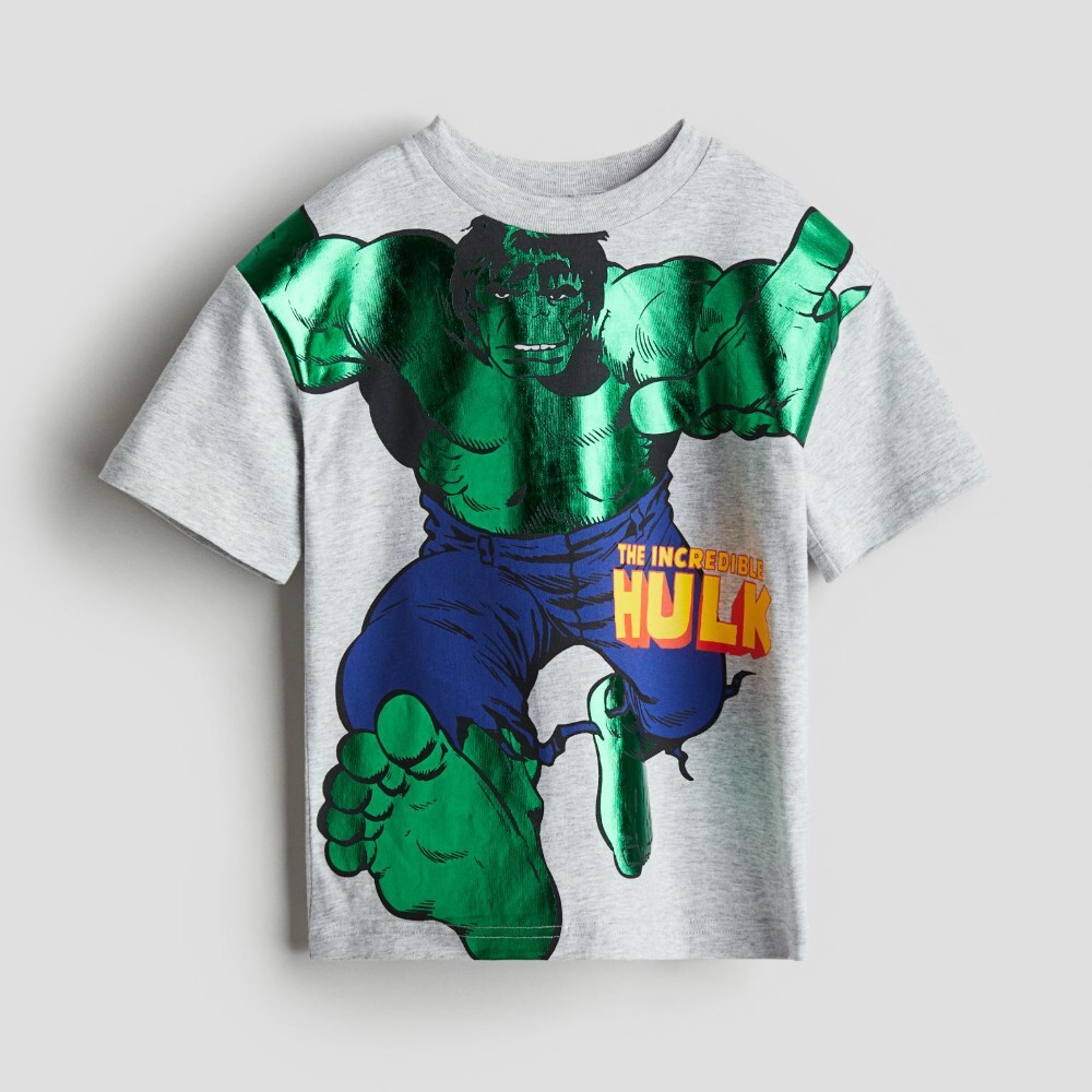 

Футболка H&M Kids Printed The Hulk, светло-серый