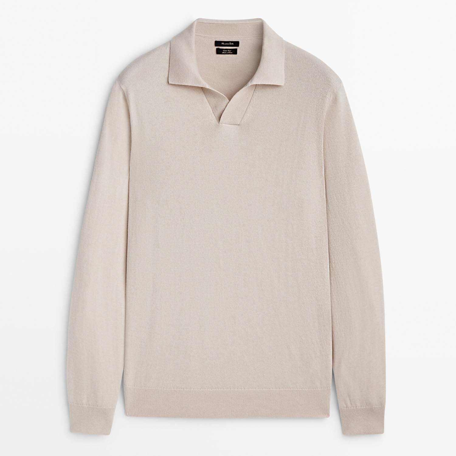 

Свитер Massimo Dutti Wool And Cotton Blend Knit Polo, бежевый