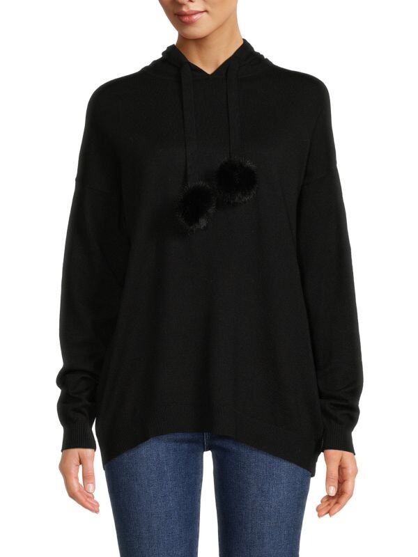

Худи из искусственного меха с помпонами Saks Fifth Avenue Black