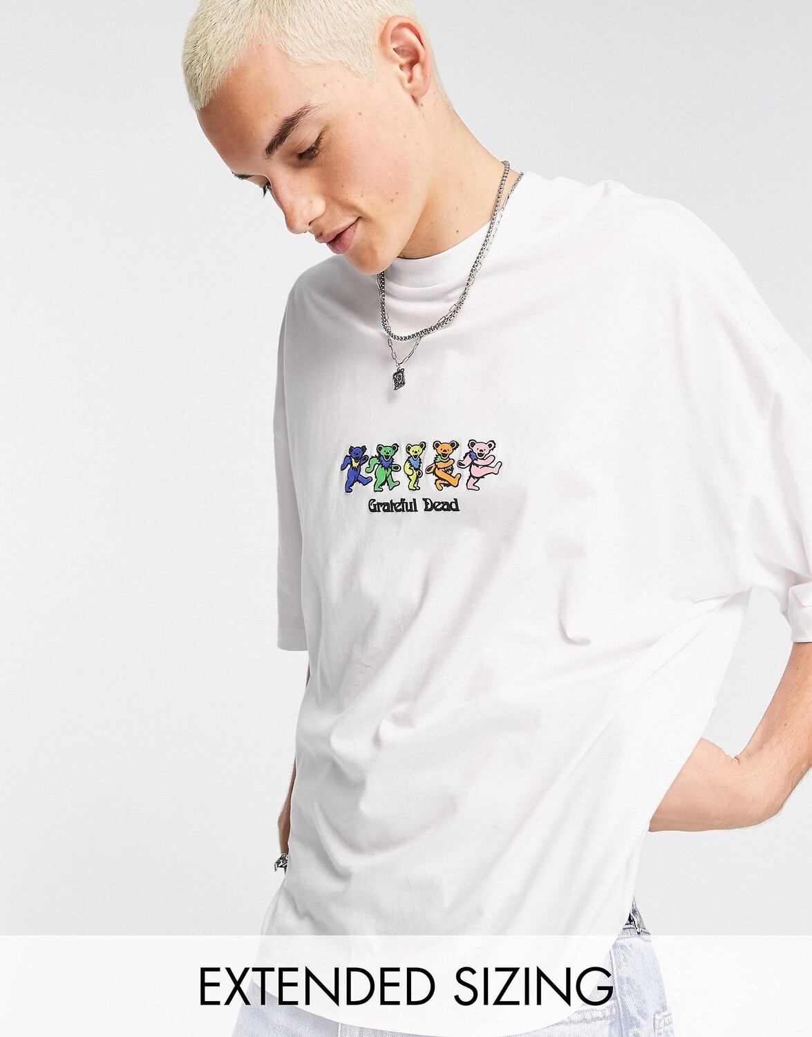 

Белая футболка оверсайз с принтом медведей Grateful Dead ASOS DESIGN, Белый