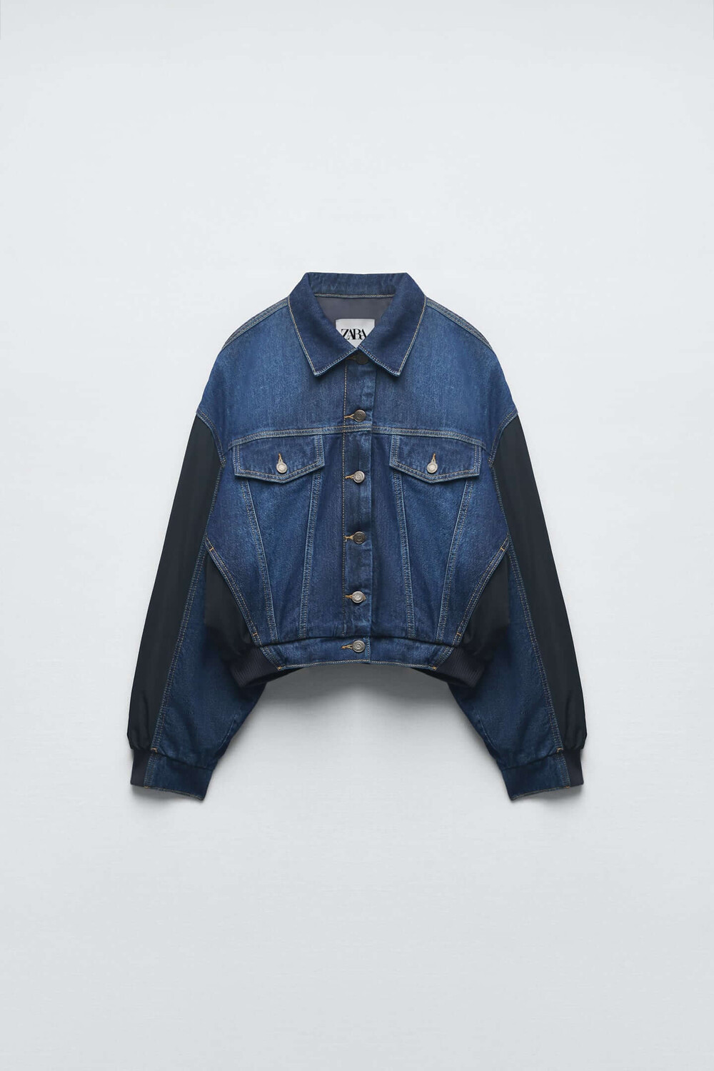 Куртка-бомбер Zara Contrast Denim, синий