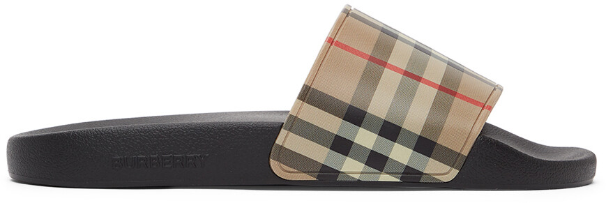 

Бежевые шлепанцы в клетку Burberry