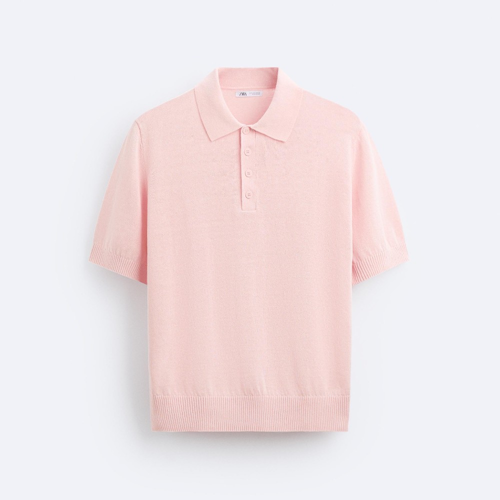 Футболка поло Zara Linen Blend Knit, розовый