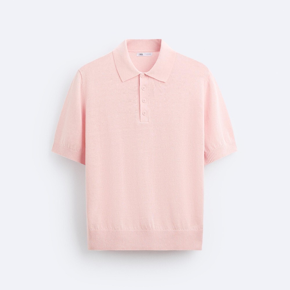 

Футболка поло Zara Linen Blend Knit, розовый